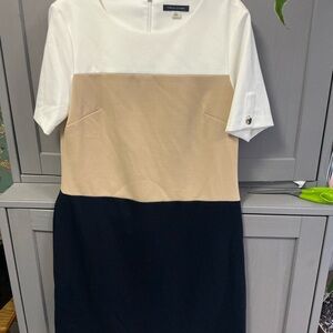 Tommy Hilfiger White, Tan, and Black Midi Dress